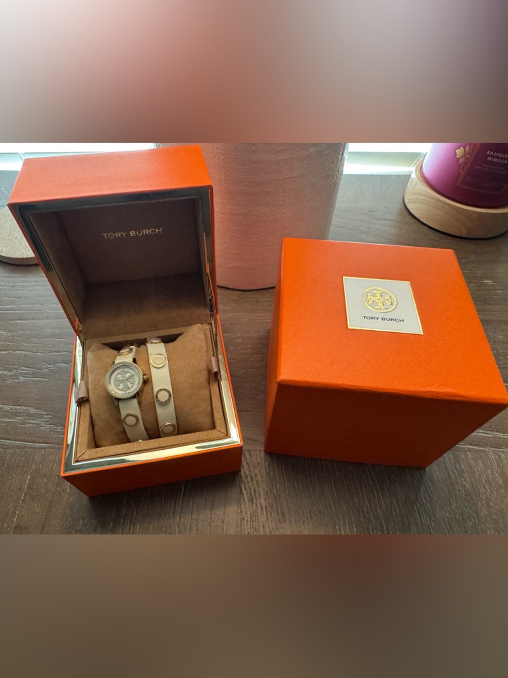 Tory Burch Cream Double-Wrap Leather Watch with Gold Dial